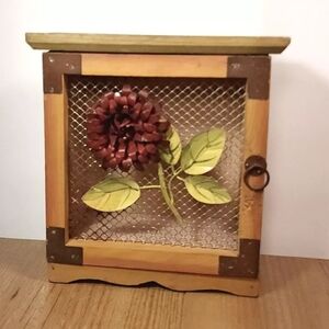 Wood Floral Decorative Storage Curio Box Cabinet Wire Door Kitchen Spice Herb